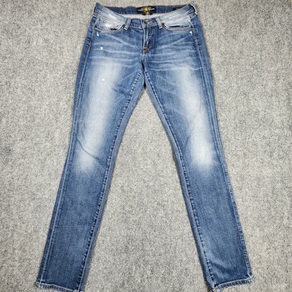 Lucky Brand Zoe Skinny Jeans‎ Womens 6/28 Medium Wash Distressed Denim Low Rise